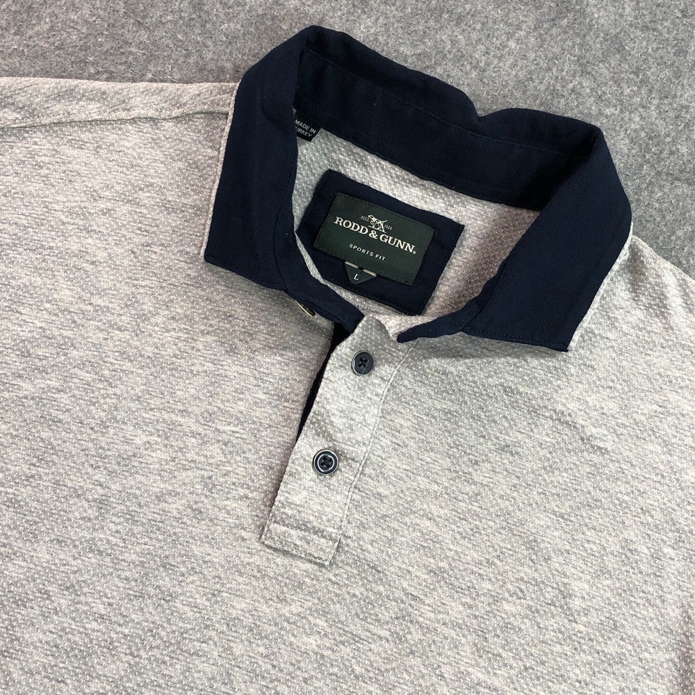 Rodd & Gunn Mens Polo Shirt Size L Gray Navy Contrast Collar Sports Fit Cotton